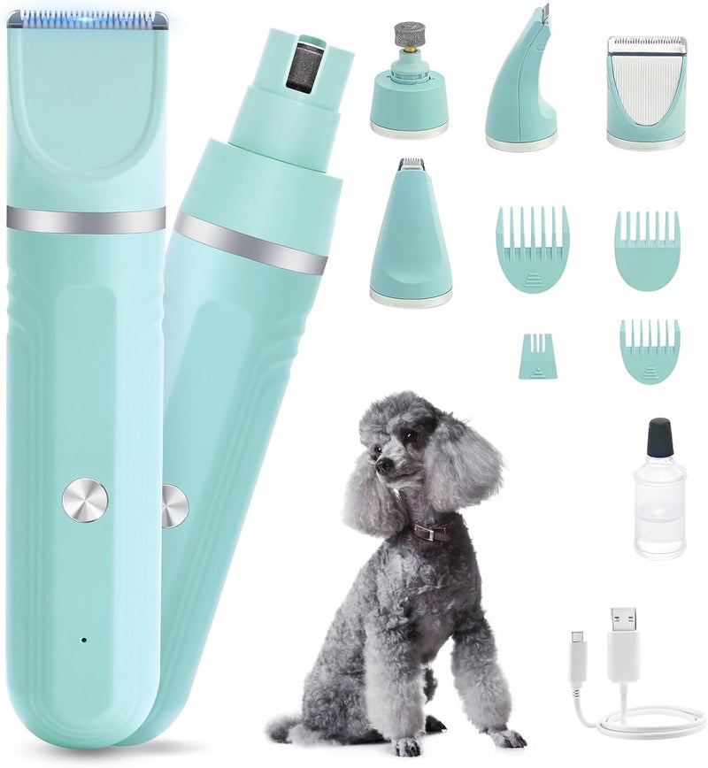 Cornnpet Dog Hair Clippers Grooming Kit and Paw Trimmer Nail Grinder Quiet,Dog Trimmer for Grooming,4-in-1 Rechargeable Cordless Low Noise Dog Shaver Grooming for Dogs Pets Cats(Green) - Image 1